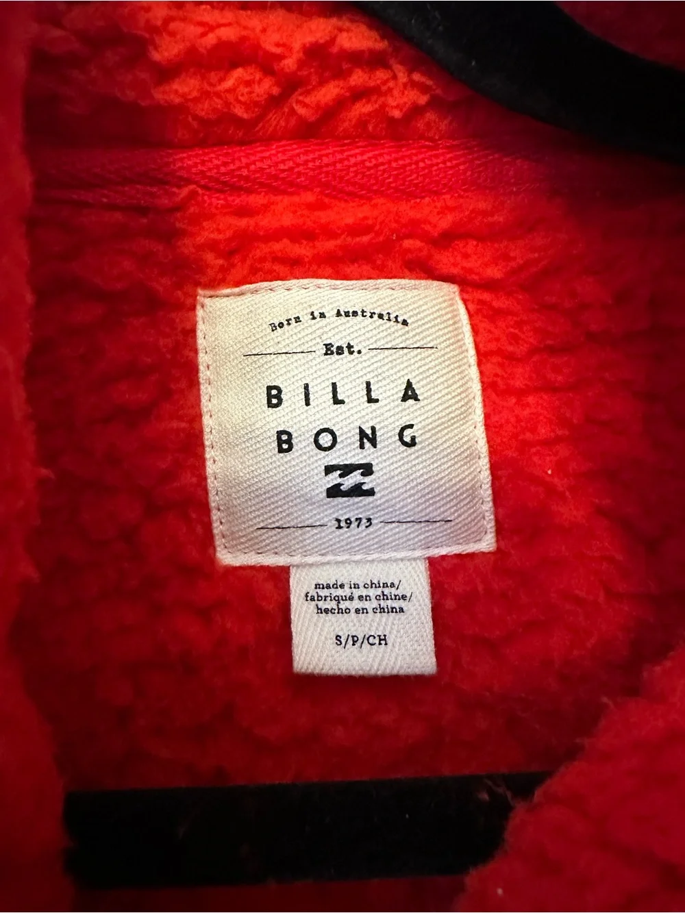 Billabong Bright Red Tomato Teddy Sherpa  Fleece Half Zip Jacket - Picture 9 of 11